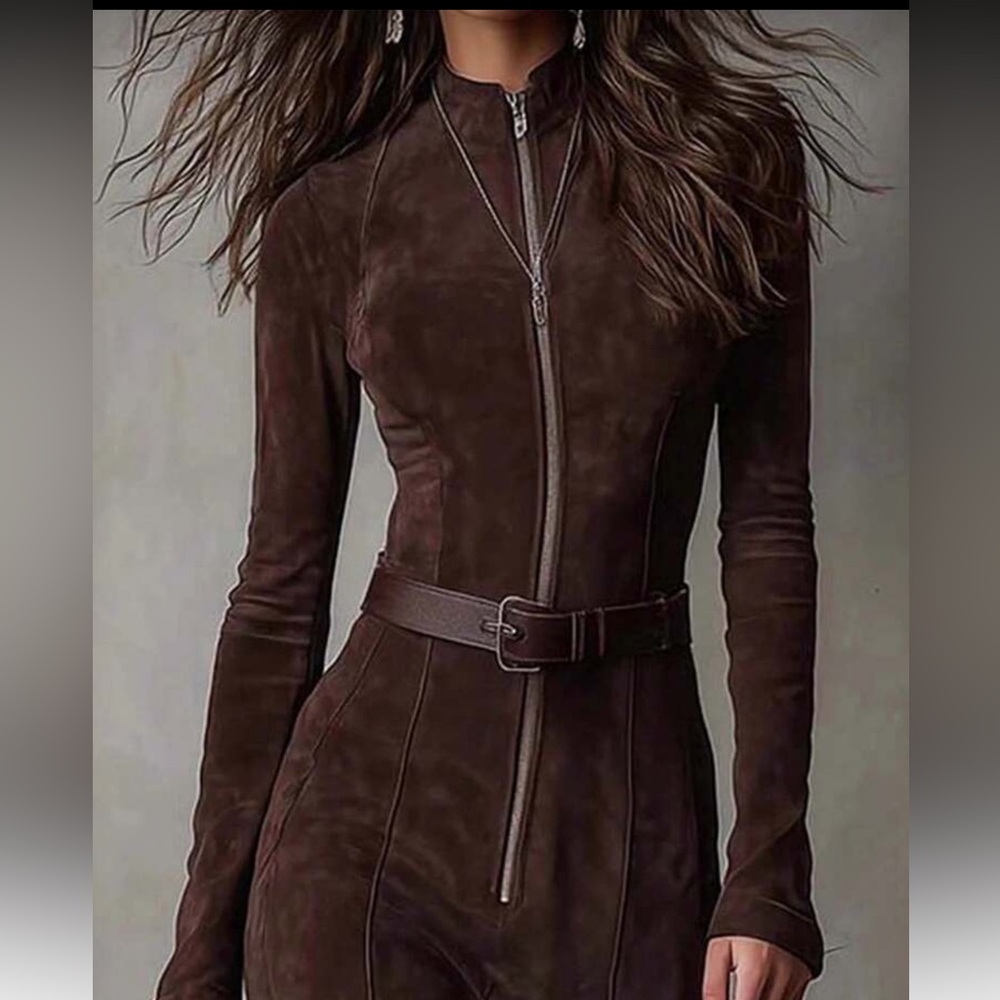 Chic Brown Suede Jumpsuit